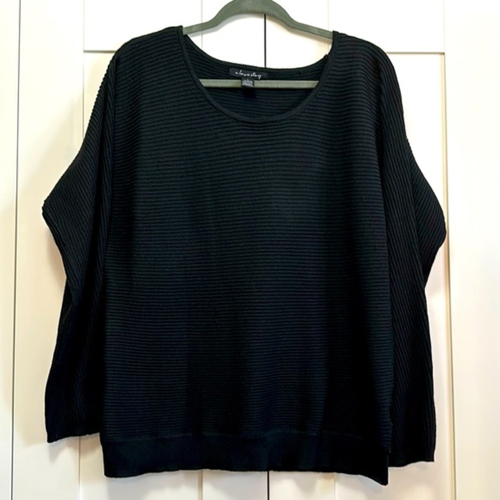 Black Ribbed Material Pullover Women’s Top Sz LG NWOT By A Love Story